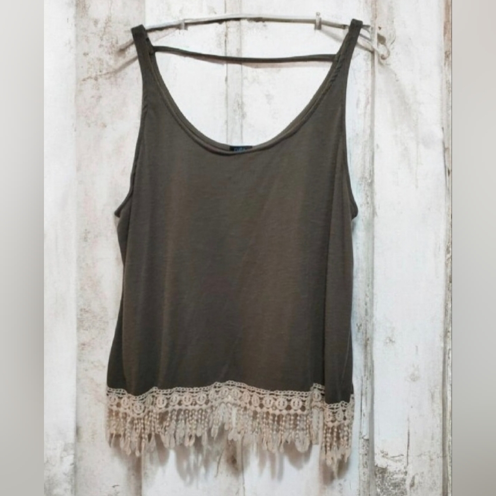 Rue21 Boho Style Fringe Top Army Green